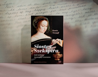 książka "Siostry Szekspira" na tle zdjęciago okładkowe